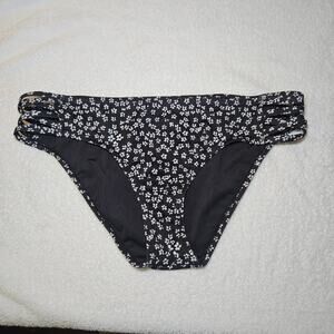 Aeropostale Bikini Bottoms Women Large Black Floral Hipster Swim Y2K Casual